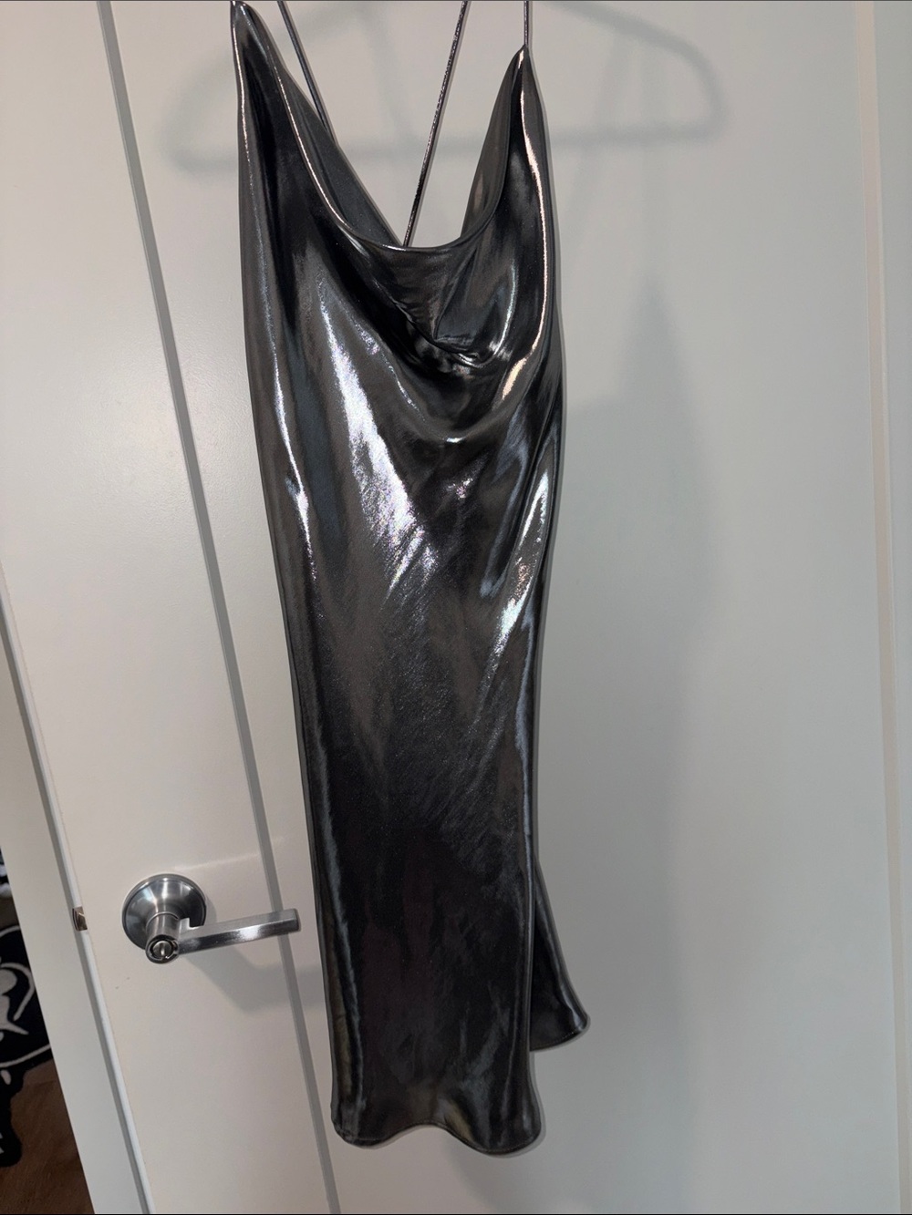 Satin Slip Dress with Cowl Neck - Metallic